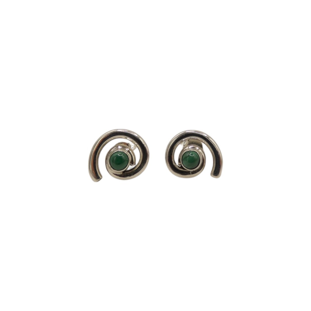 Sterling Silver Malachite Swirl Stud Earrings With Centre Stone 0.6"