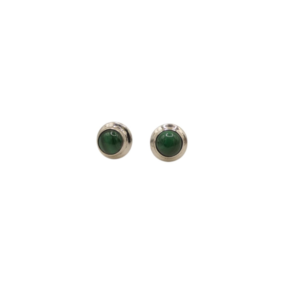 Sterling Silver Malachite Double Surround Stud Earrings 0.4"