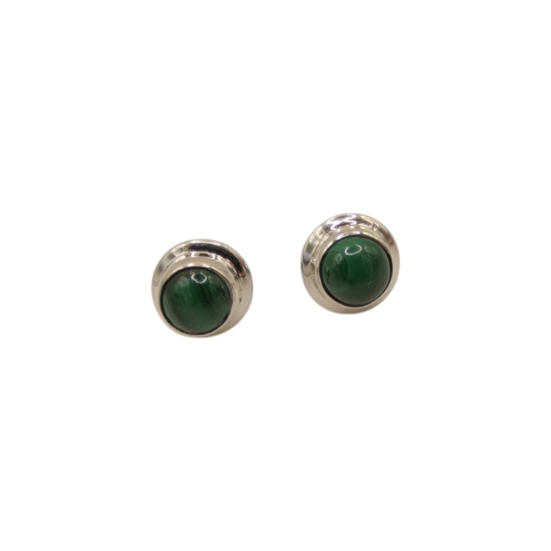 Sterling Silver Malachite Double Surround Stud Earrings 0.4"