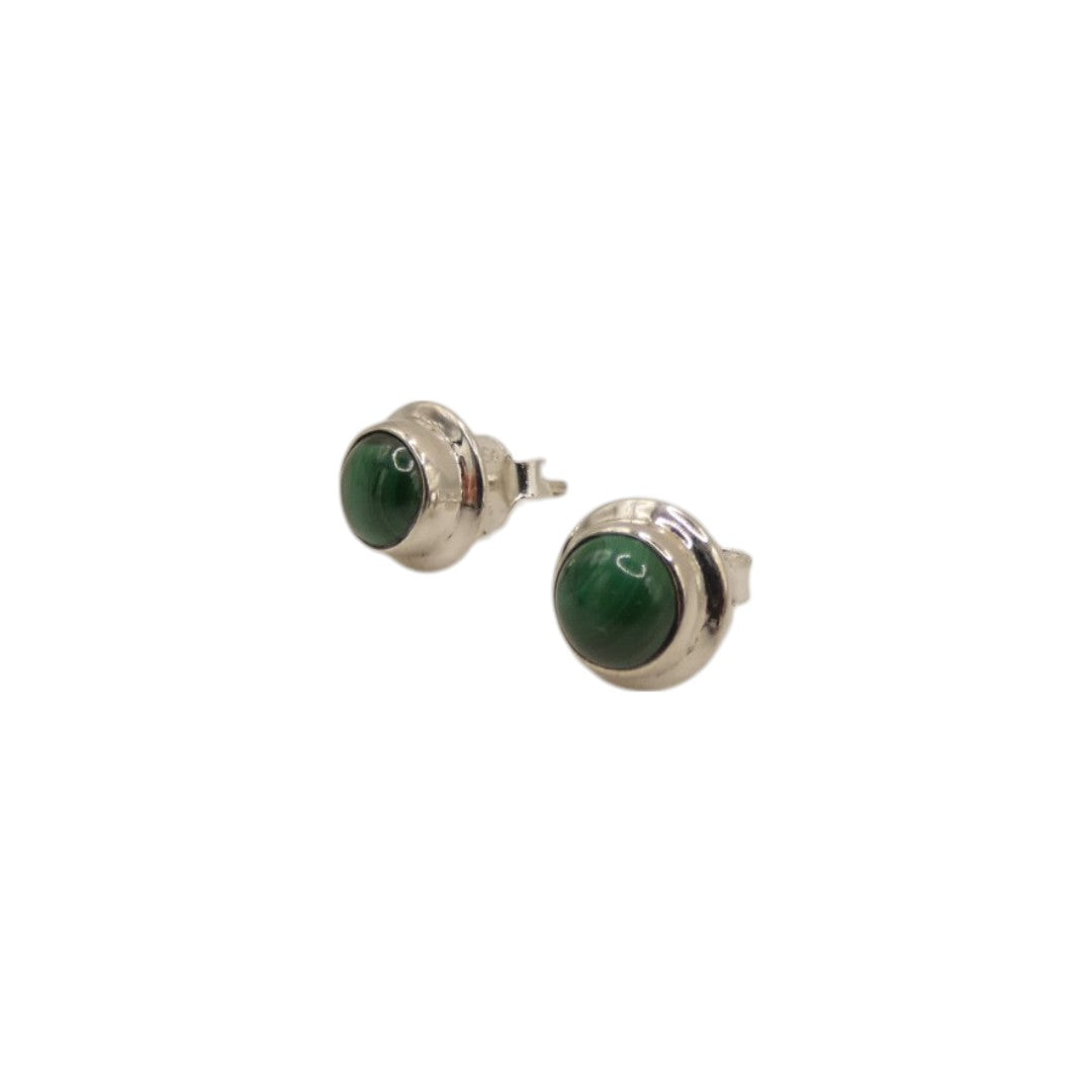 Sterling Silver Malachite Double Surround Stud Earrings 0.4"