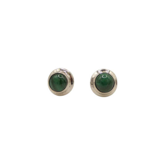 Sterling Silver Malachite Double Surround Stud Earrings 0.4"