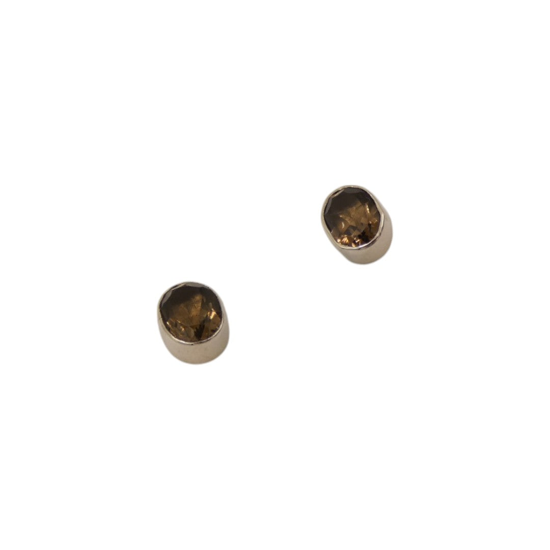 Sterling Silver Smoky Quartz Oval Stud Earrings 0.4"