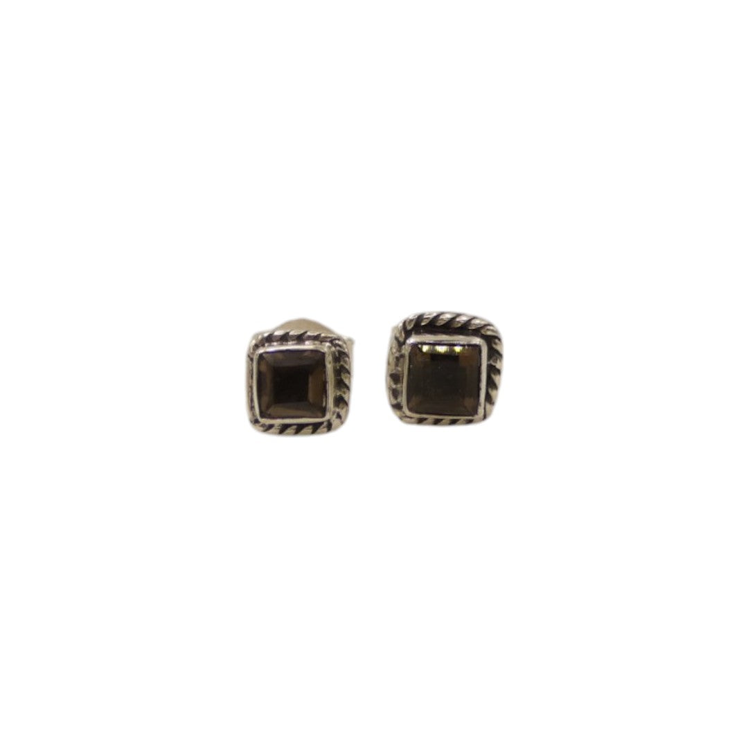 Sterling Silver Smoky Quartz Square Stud Earrings 0.3"