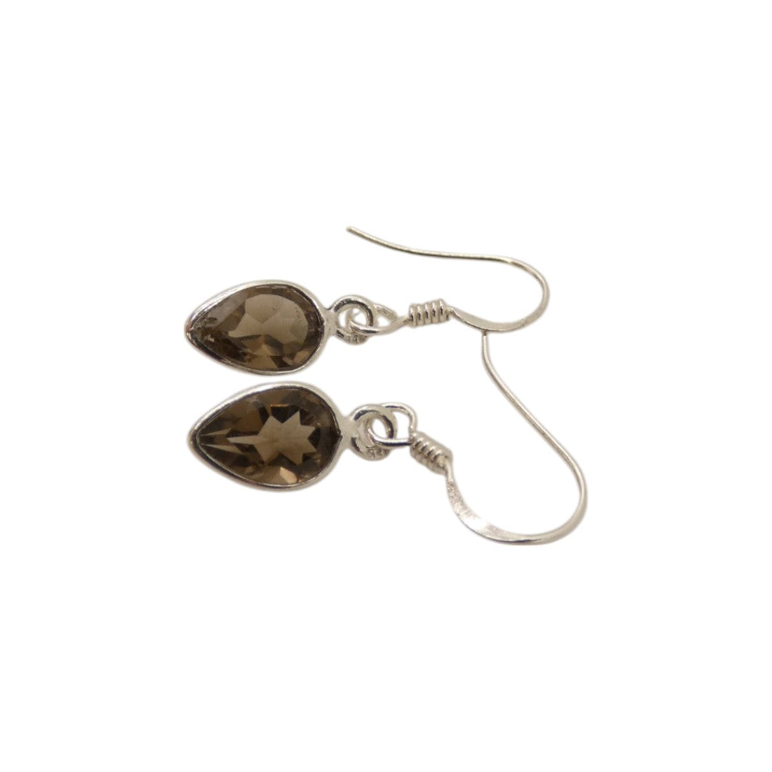 Sterling Silver Smoky Quartz Teardrop Earrings 1"