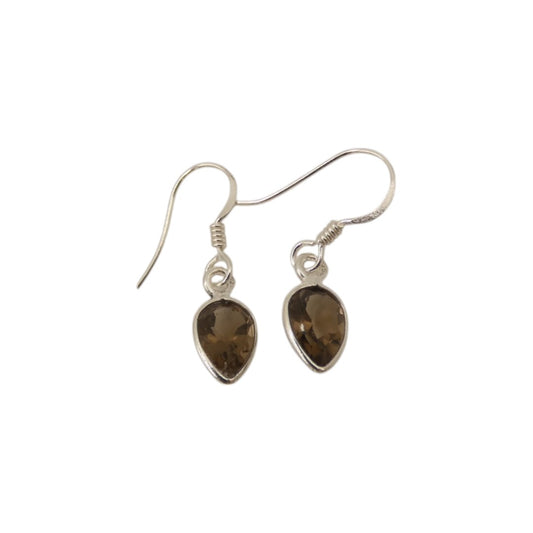 Sterling Silver Smoky Quartz Teardrop Earrings 1"