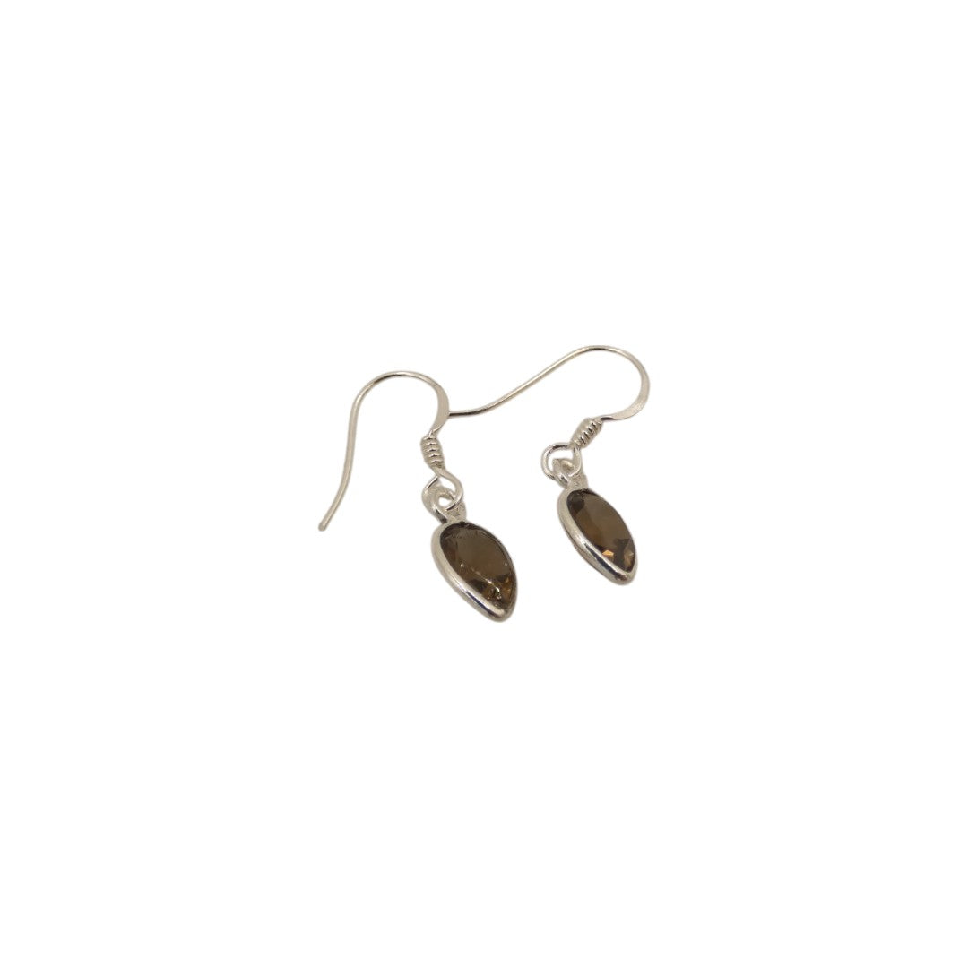 Sterling Silver Smoky Quartz Teardrop Earrings 1"