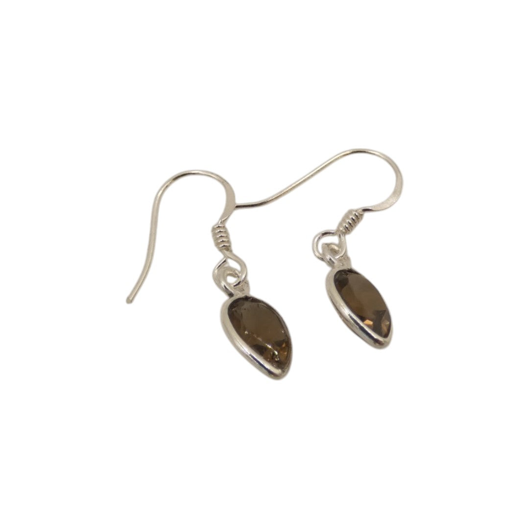 Sterling Silver Smoky Quartz Teardrop Earrings 1"