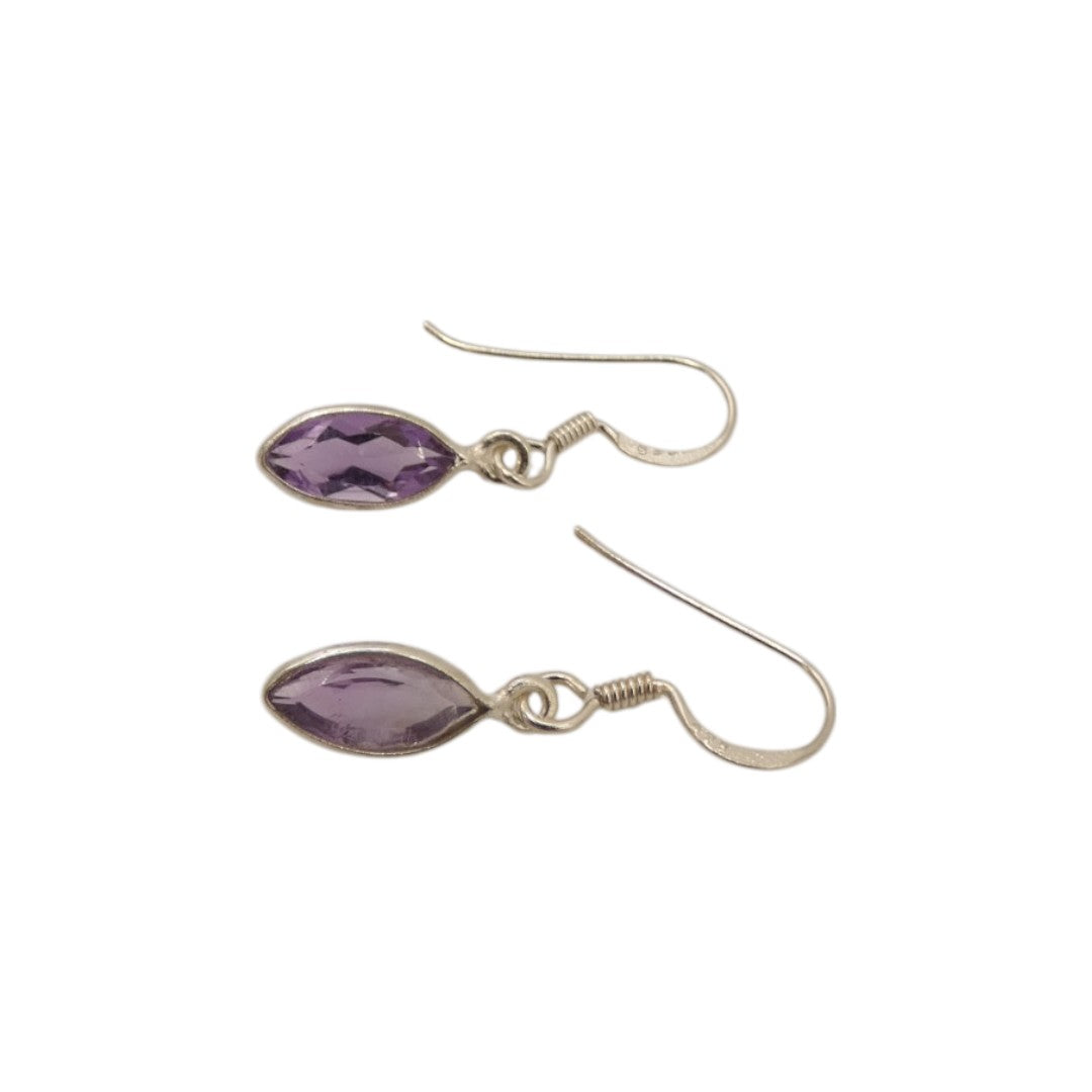 Sterling Silver Amethyst Diamond Shape Drop Earrings 1.2"