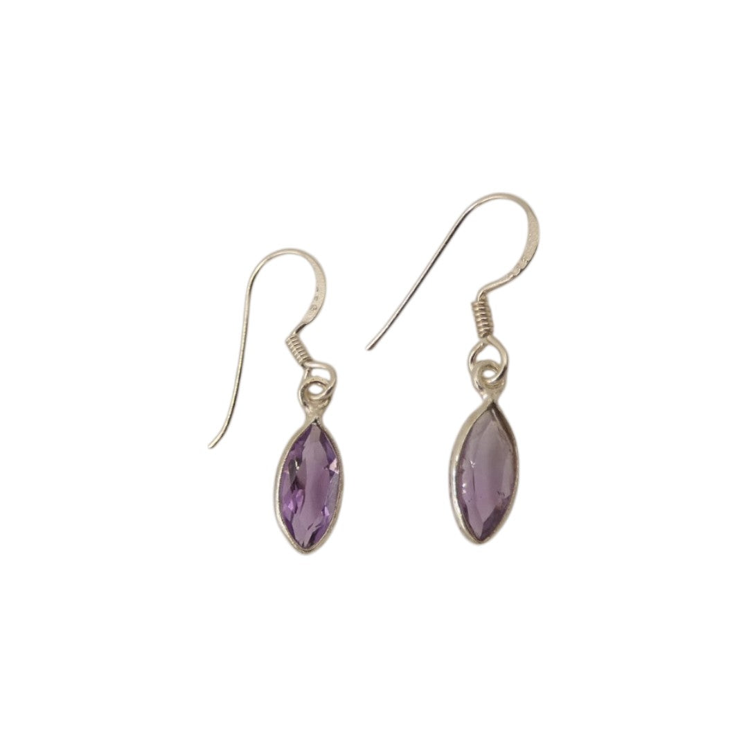 Sterling Silver Amethyst Diamond Shape Drop Earrings 1.2"