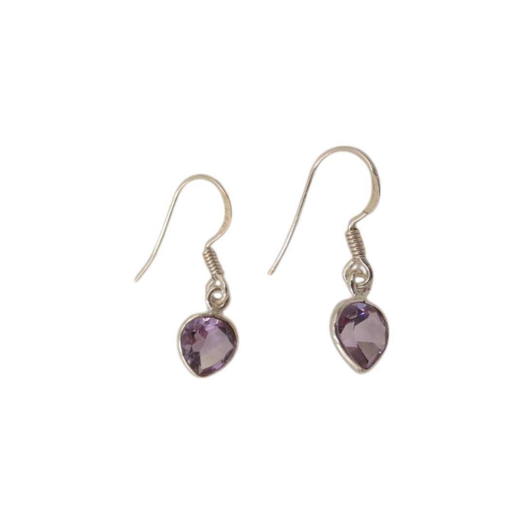 Sterling Silver Amethyst Teardrop Earrings 1"