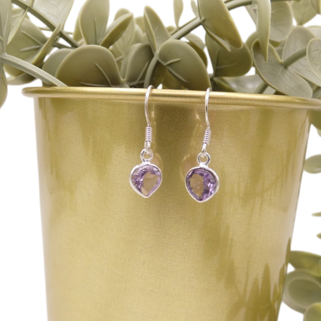 Sterling Silver Amethyst Teardrop Earrings 1"