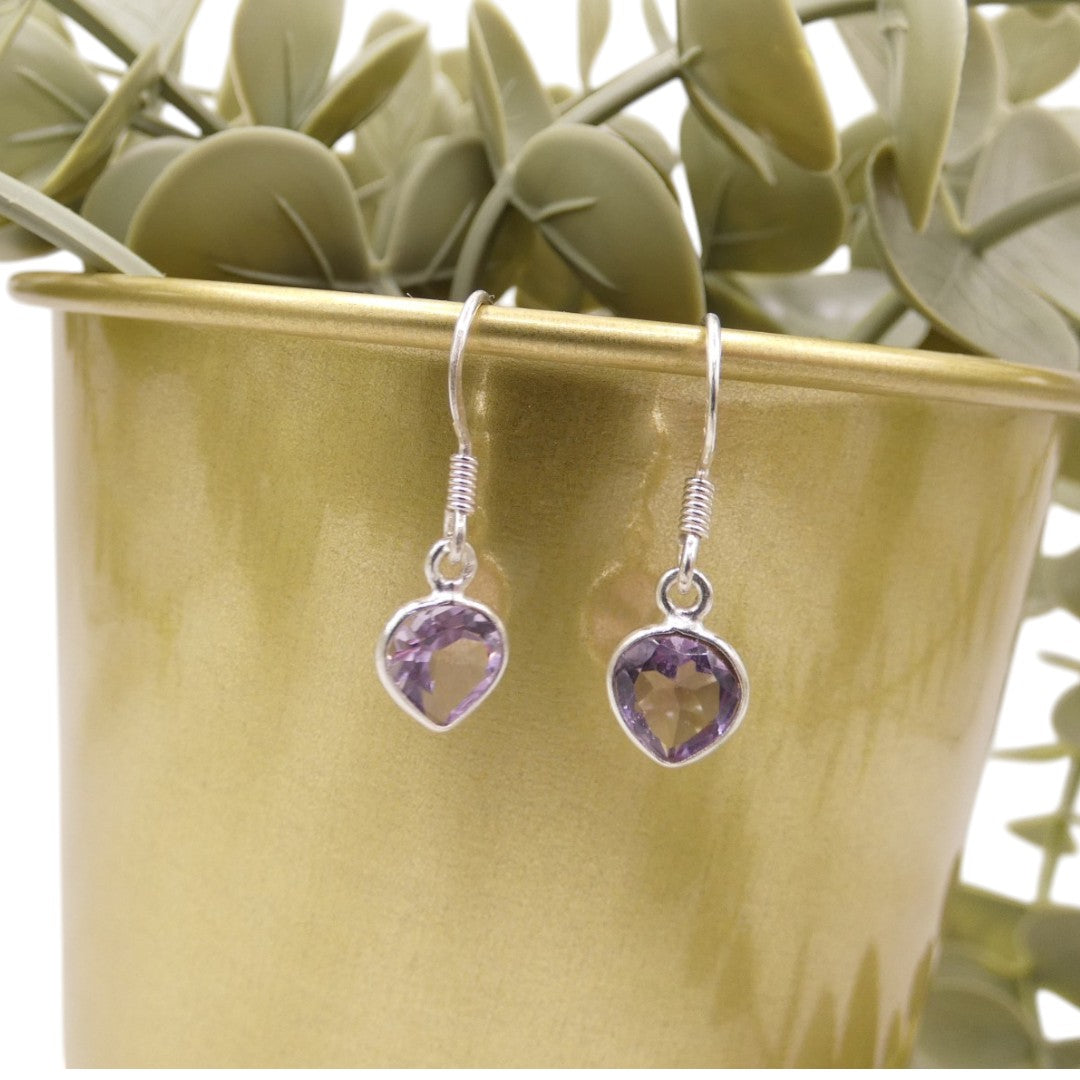 Sterling Silver Amethyst Teardrop Earrings 1"