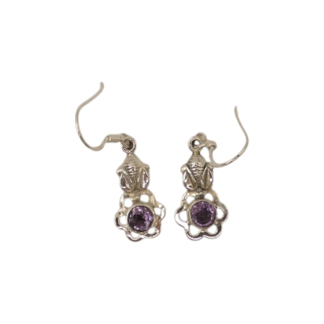 Sterling Silver Amethyst Flower Drop Earrings 1.4"