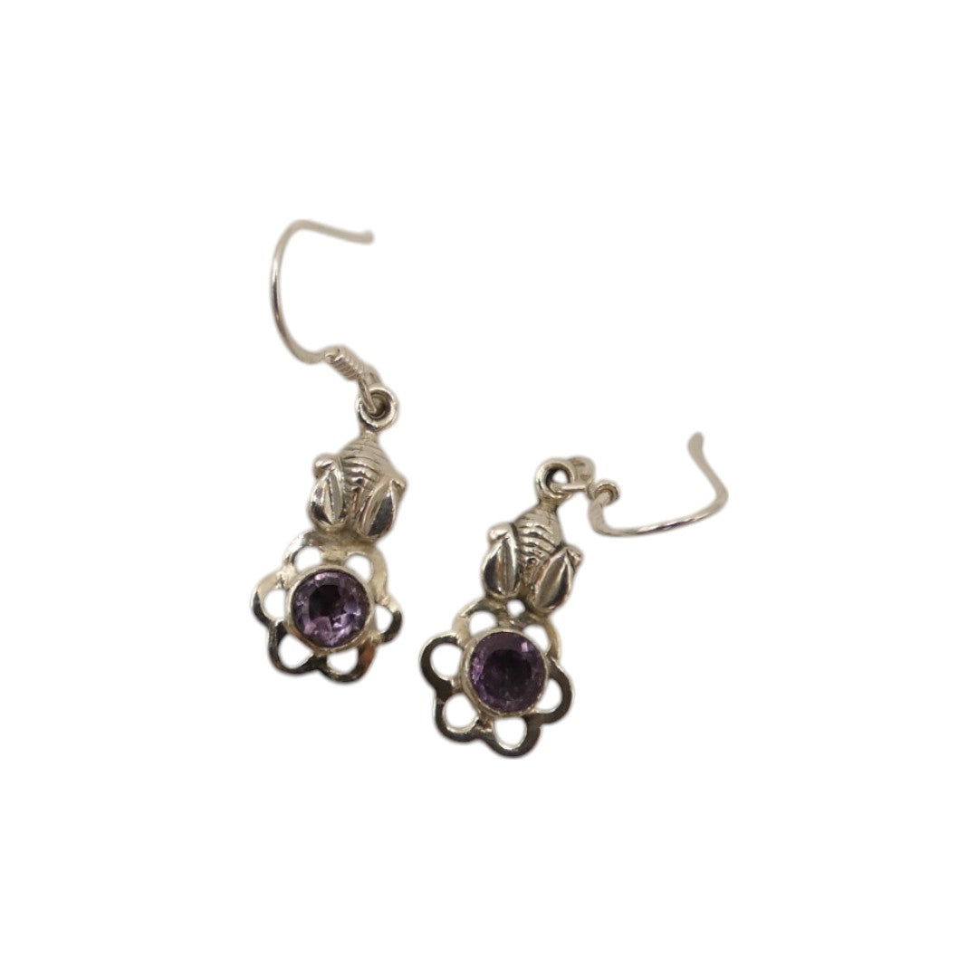 Sterling Silver Amethyst Flower Drop Earrings 1.4"