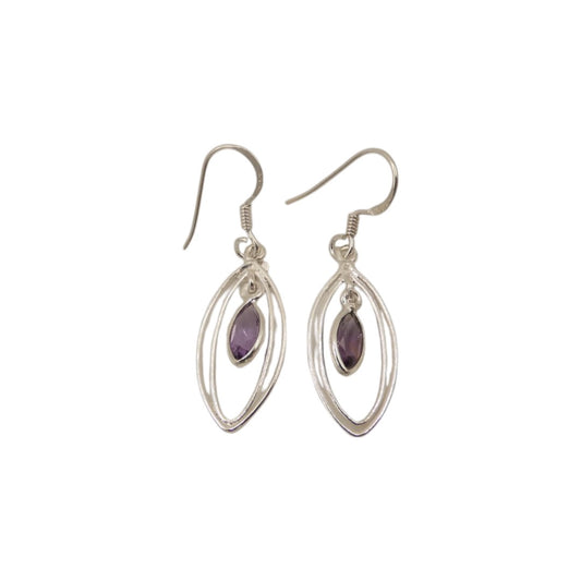 Sterling Silver Amethyst Double Loop Teardrop Earrings 1.6"