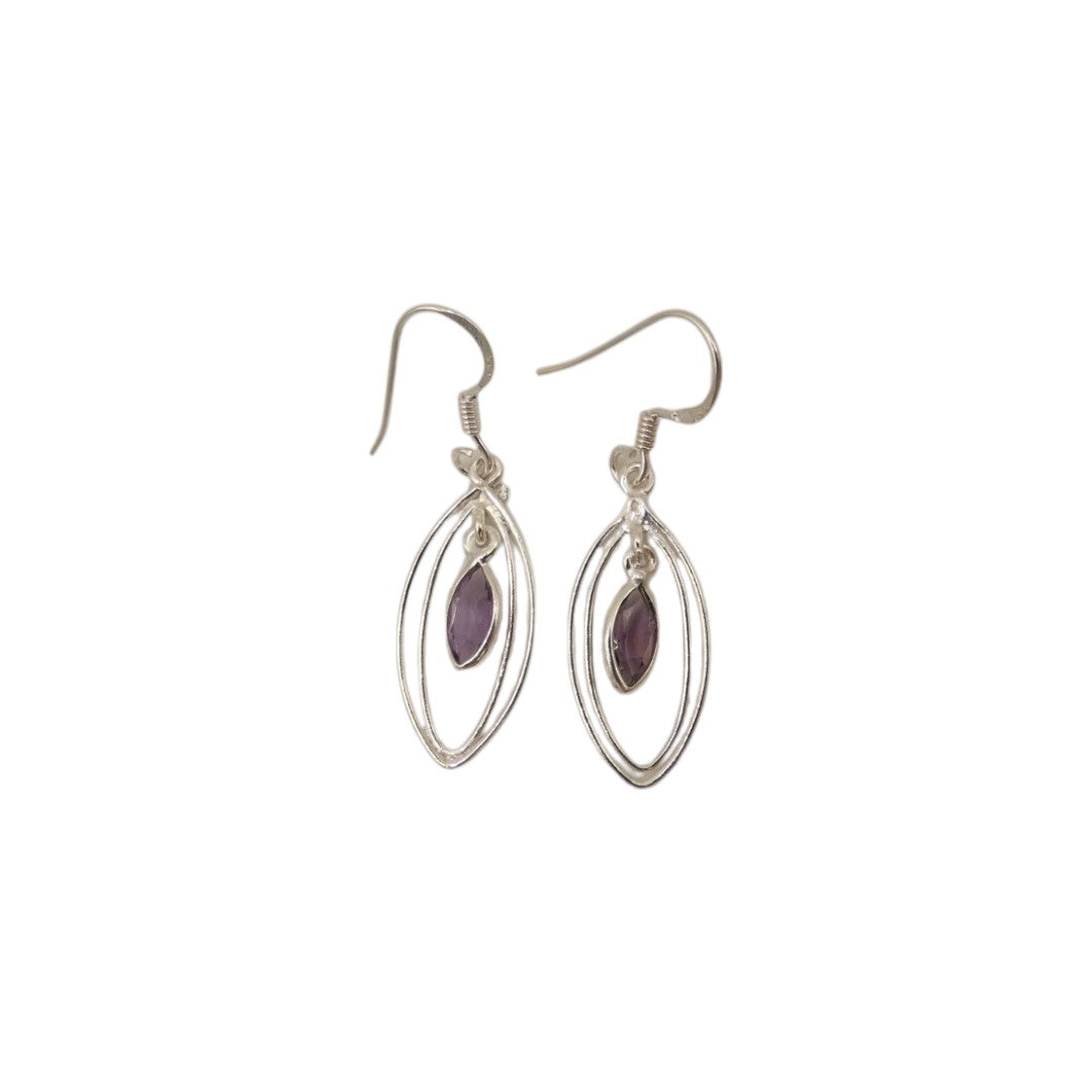 Sterling Silver Amethyst Double Loop Teardrop Earrings 1.6"