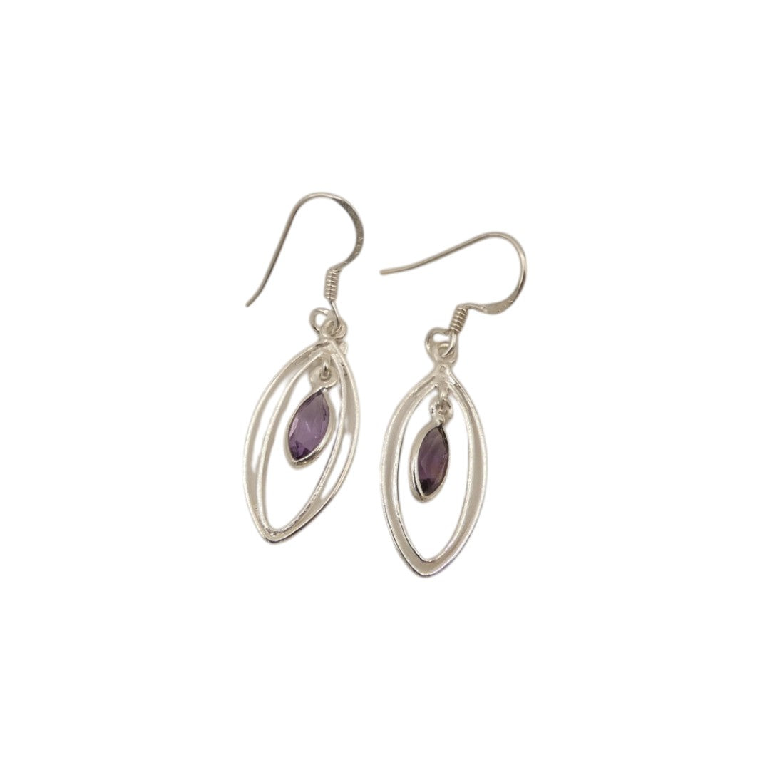 Sterling Silver Amethyst Double Loop Teardrop Earrings 1.6"