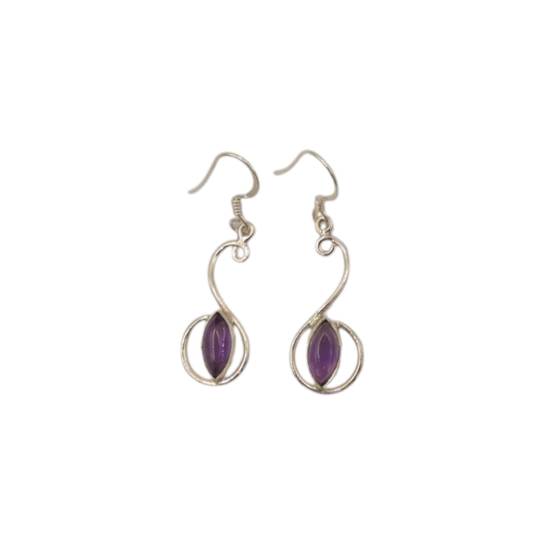 Sterling Silver Amethyst Curved Drop Earrings 1.6"