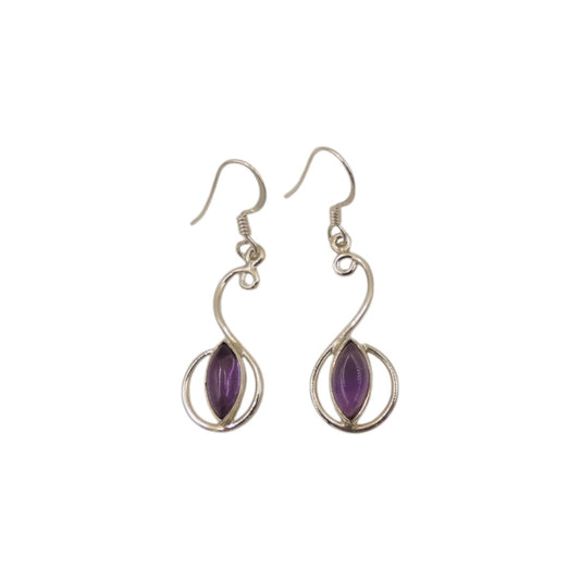 Sterling Silver Amethyst Curved Drop Earrings 1.6"