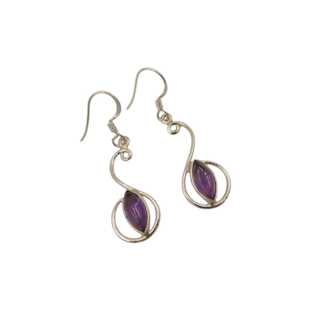 Sterling Silver Amethyst Curved Drop Earrings 1.6"