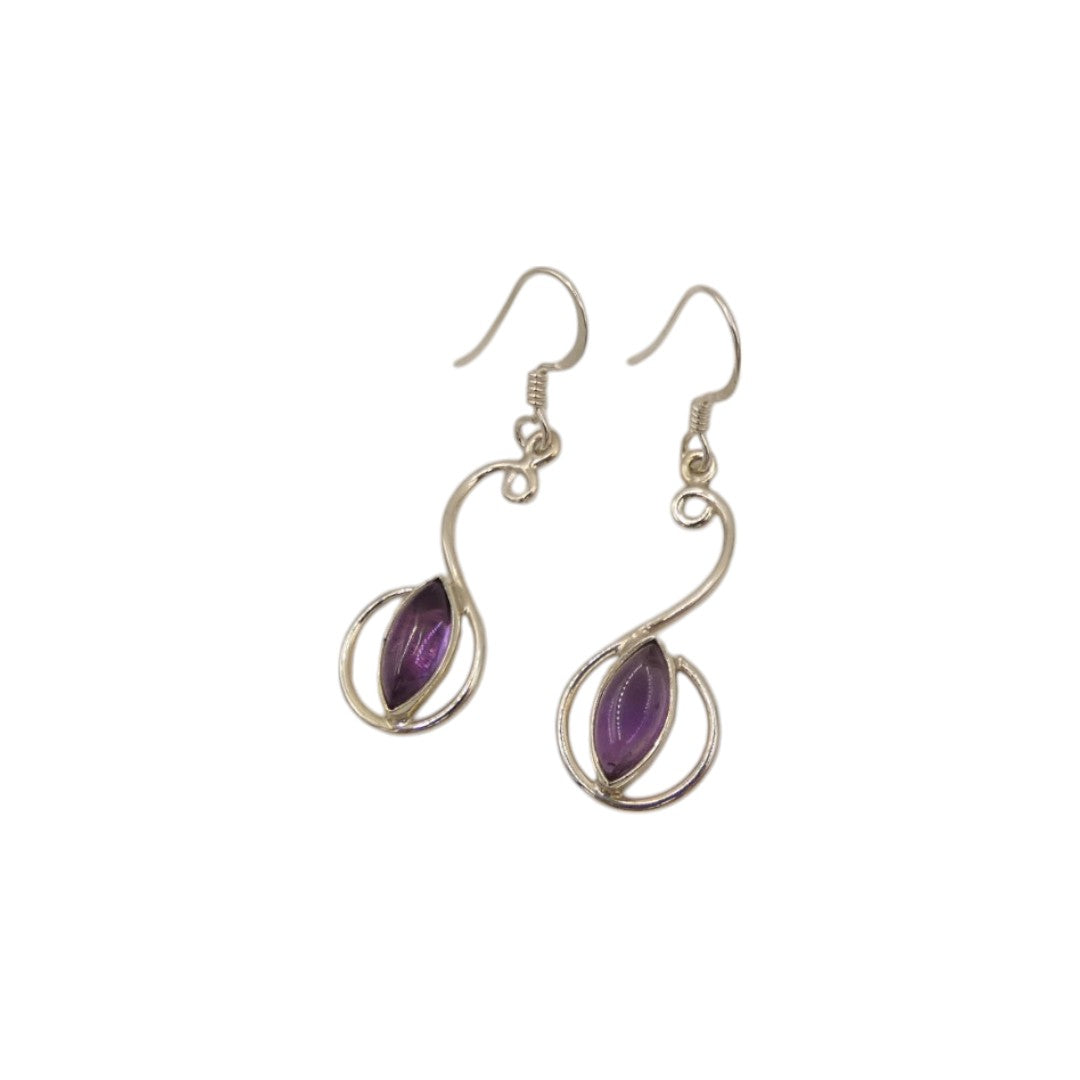 Sterling Silver Amethyst Curved Drop Earrings 1.6"