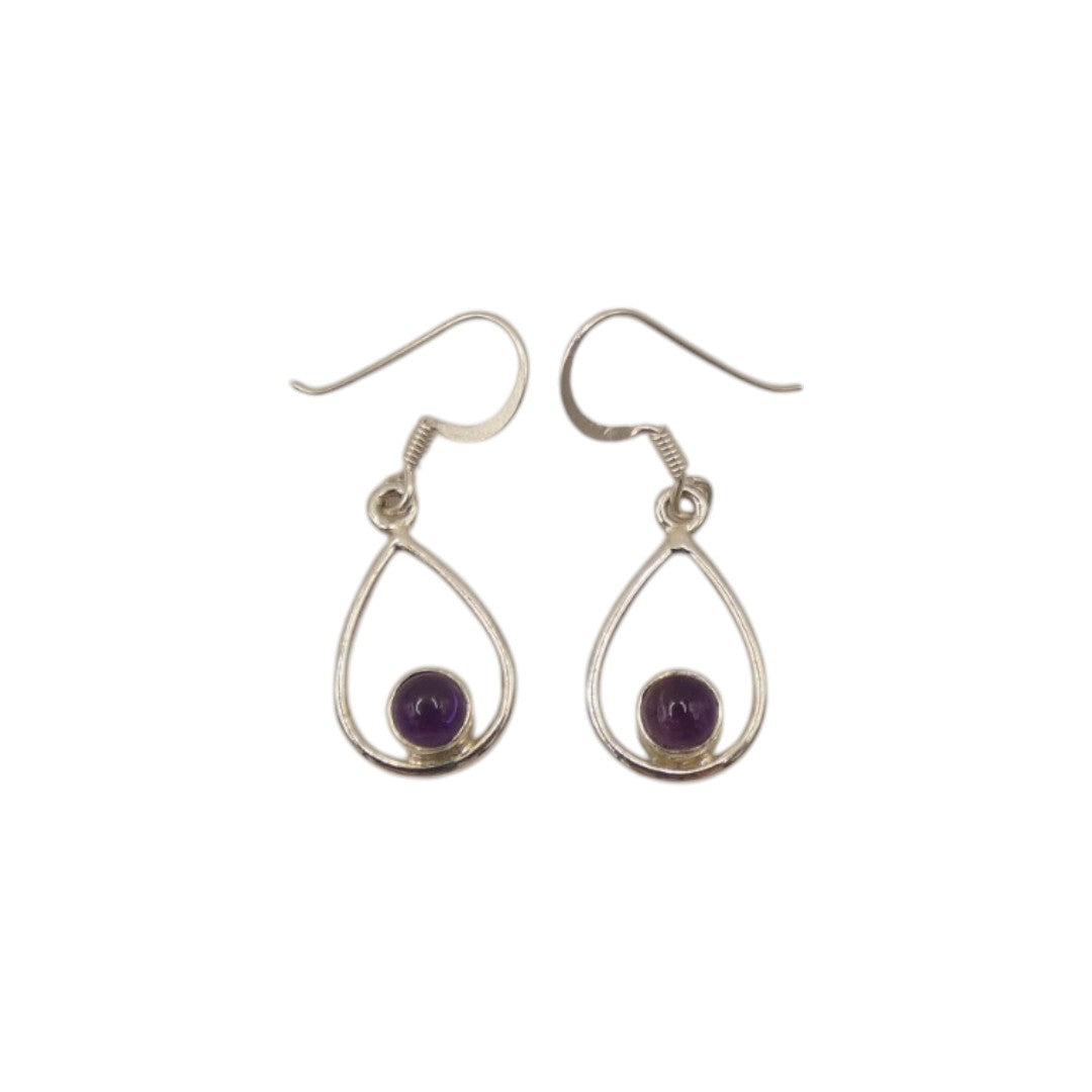 Sterling Silver Amethyst Open Teardrop Shape Earrings 1.4"