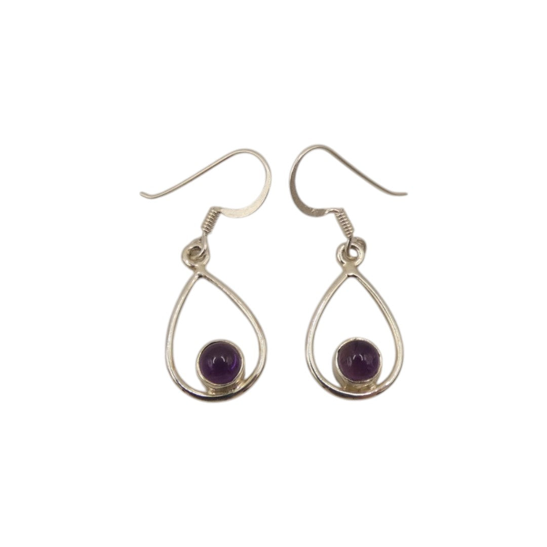 Sterling Silver Amethyst Open Teardrop Shape Earrings 1.4"