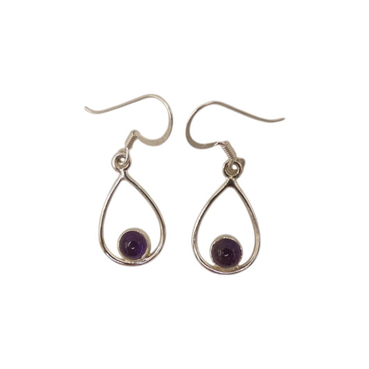 Sterling Silver Amethyst Open Teardrop Shape Earrings 1.4"