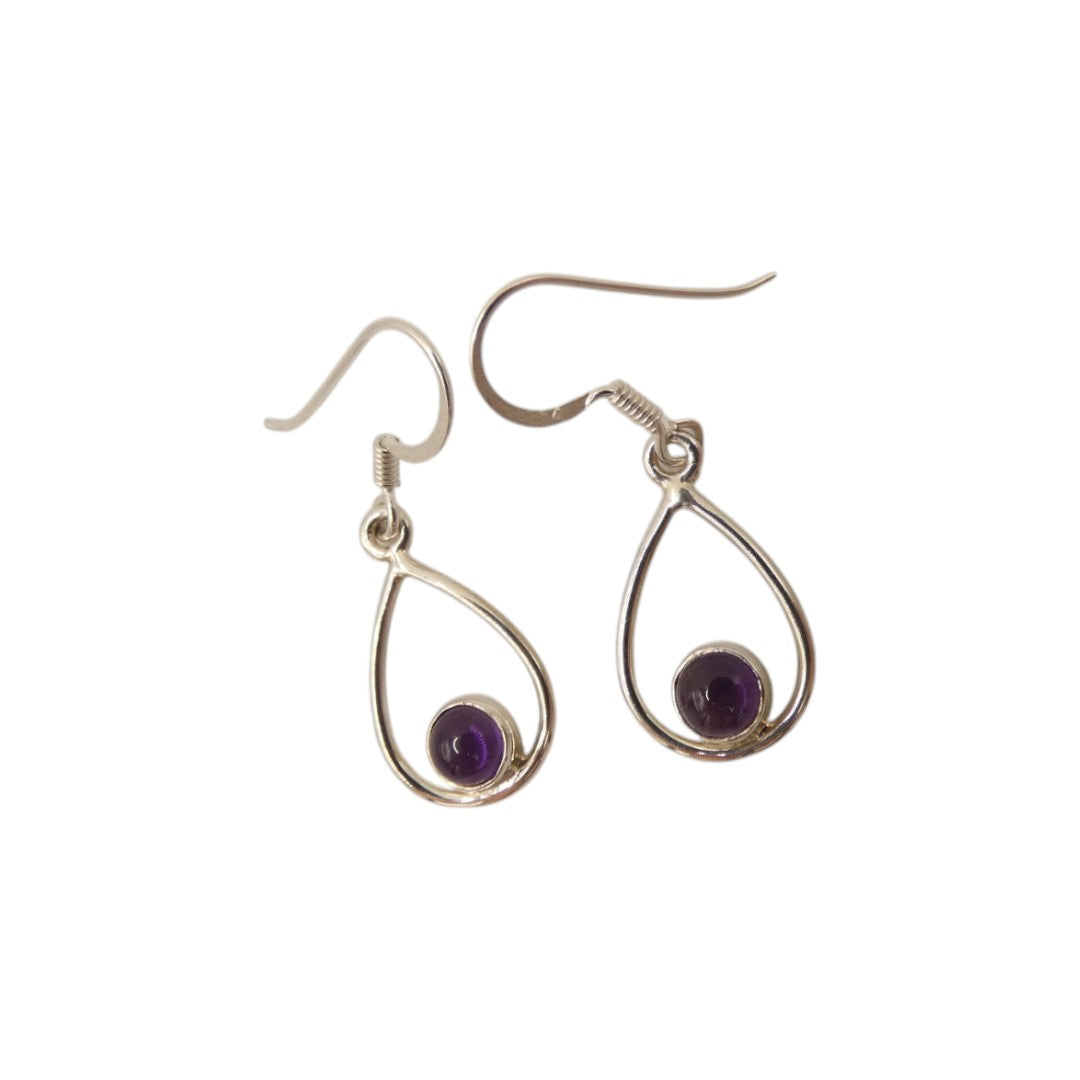 Sterling Silver Amethyst Open Teardrop Shape Earrings 1.4"