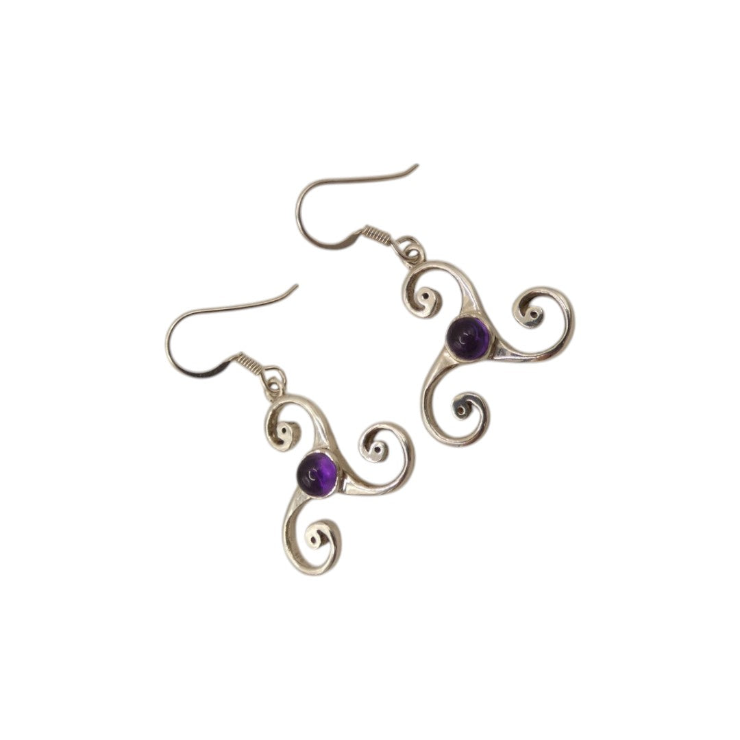 Sterling Silver Amethyst Triskele Earrings With Centre Stone 1.5"