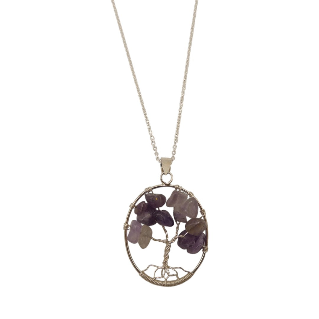 Sterling Silver Amethyst Tree Of Life Design Necklace