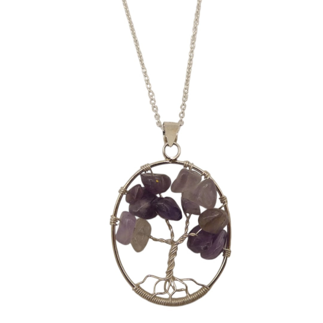 Sterling Silver Amethyst Tree Of Life Design Necklace