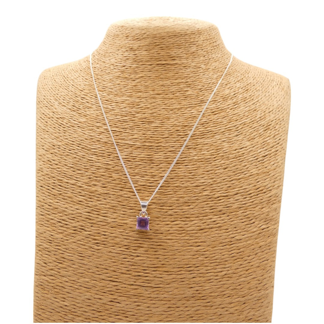 Sterling Silver Amethyst Square Stone Necklace