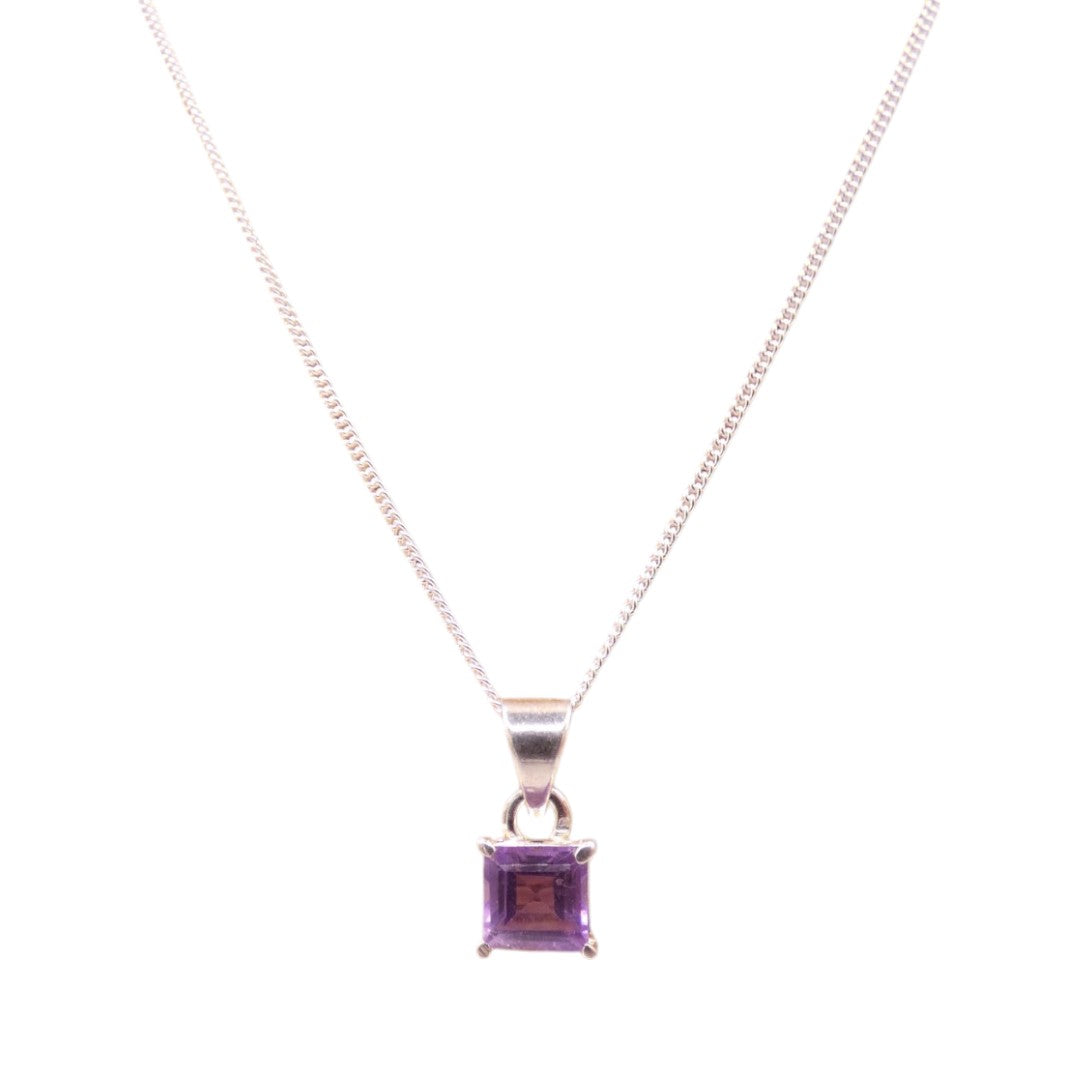 Sterling Silver Amethyst Square Stone Necklace