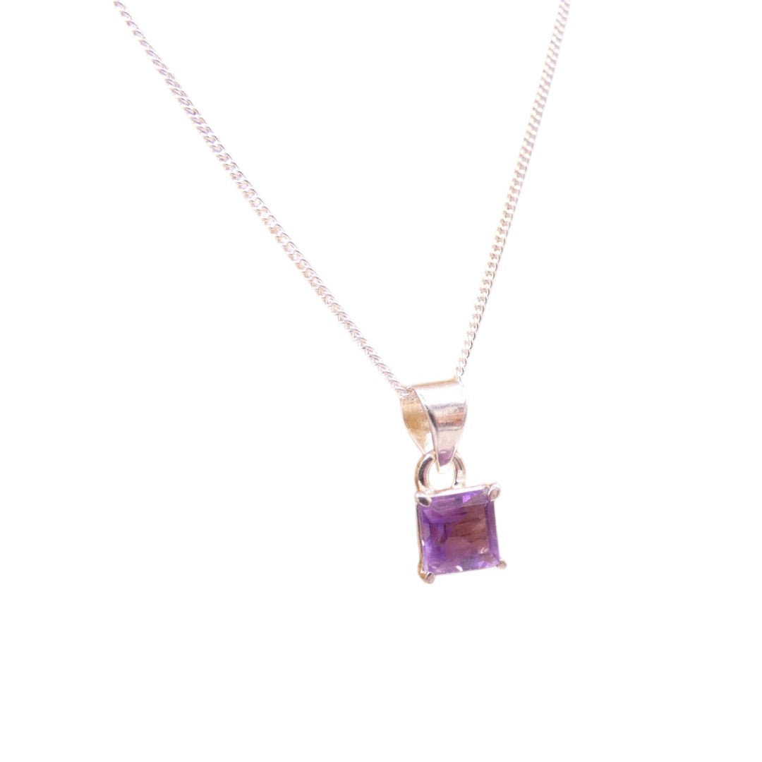 Sterling Silver Amethyst Square Stone Necklace