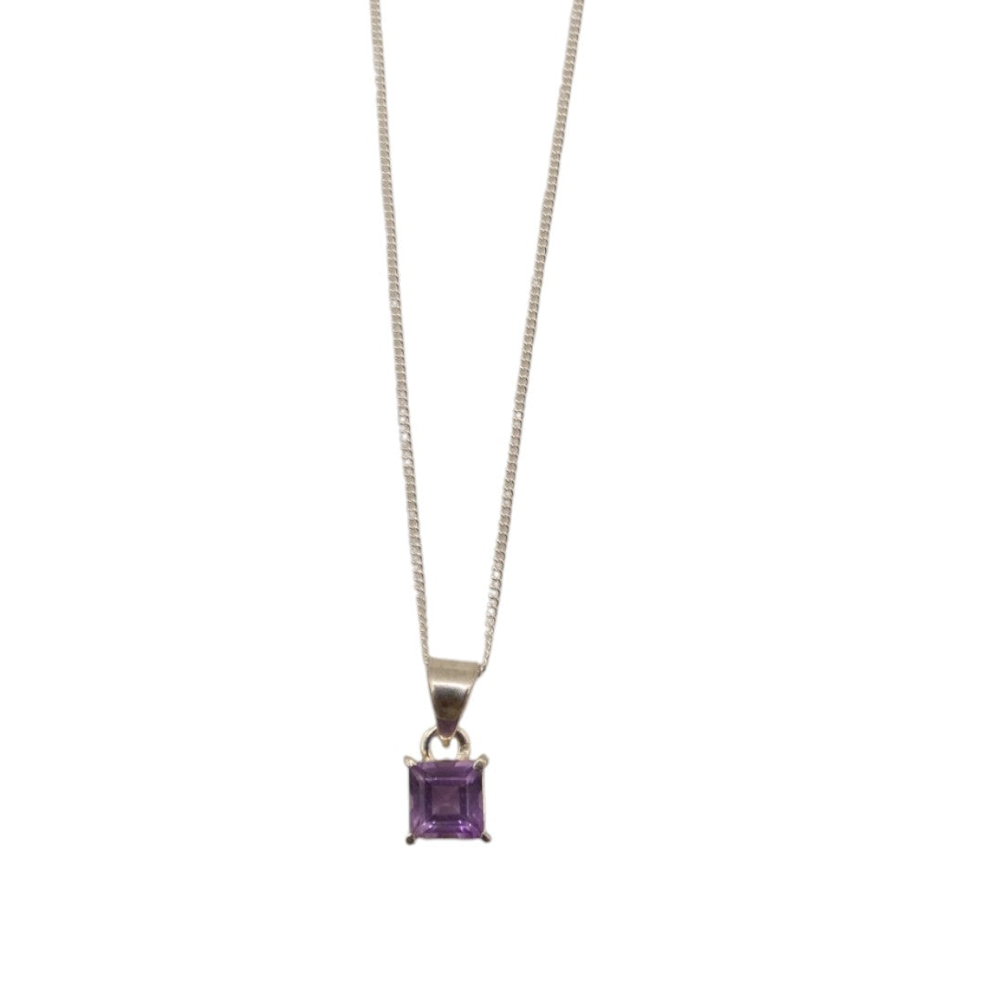 Sterling Silver Amethyst Square Stone Necklace