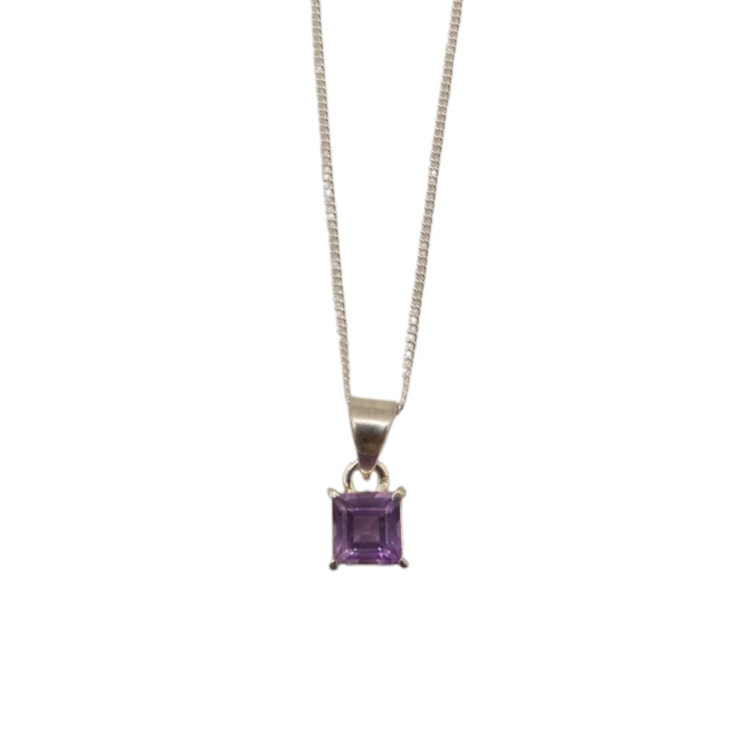 Sterling Silver Amethyst Square Stone Necklace