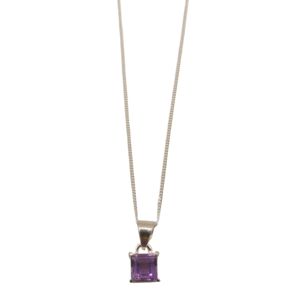 Sterling Silver Amethyst Square Stone Necklace