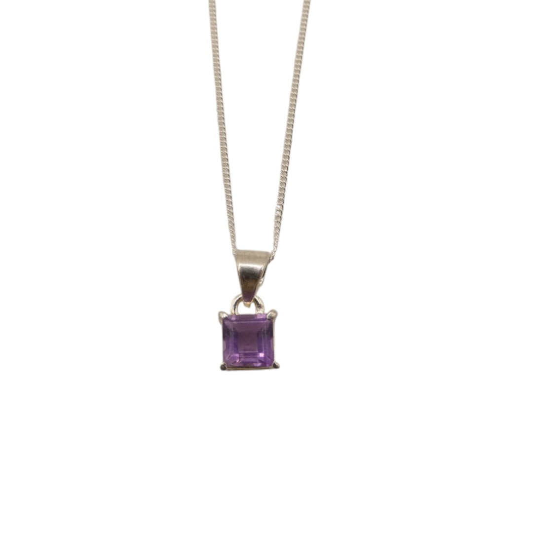 Sterling Silver Amethyst Square Stone Necklace