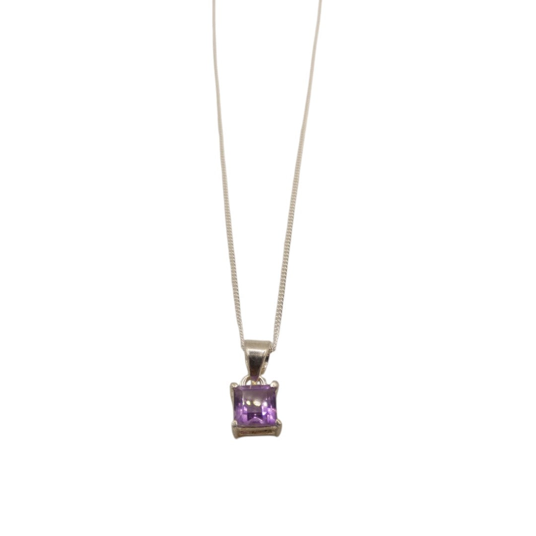 Sterling Silver Amethyst Square Stone Necklace