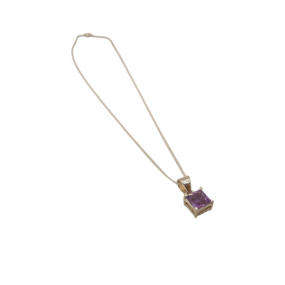 Sterling Silver Amethyst Square Stone Necklace