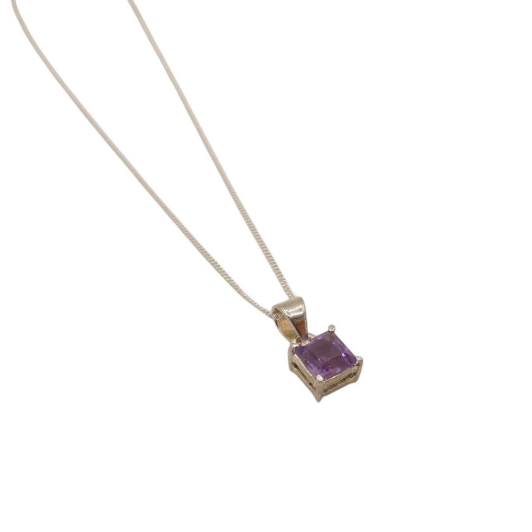 Sterling Silver Amethyst Square Stone Necklace