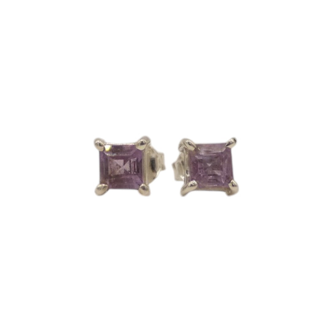 Sterling Silver Amethyst Square Stud Earrings 0.2"