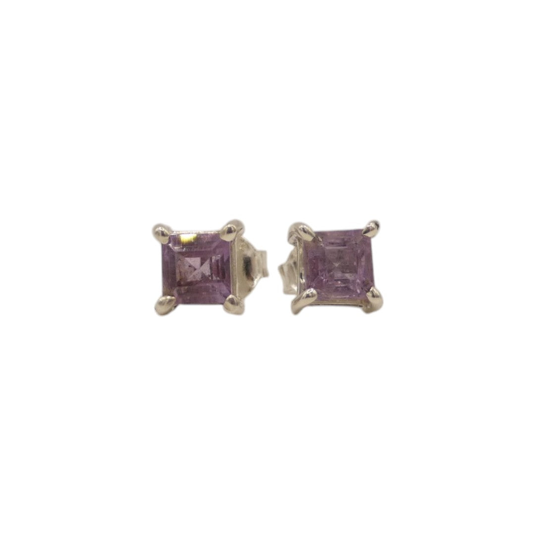 Sterling Silver Amethyst Square Stud Earrings 0.2"