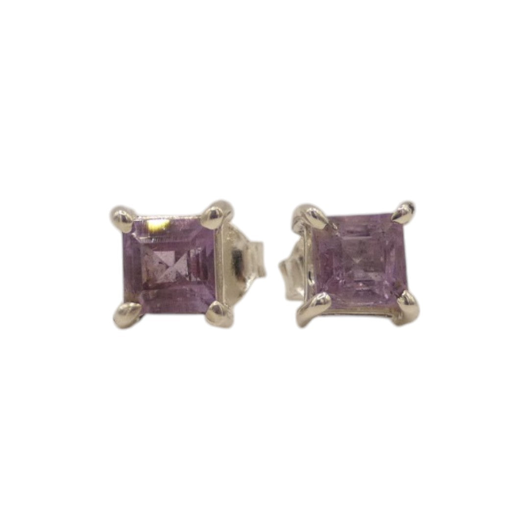 Sterling Silver Amethyst Square Stud Earrings 0.2"