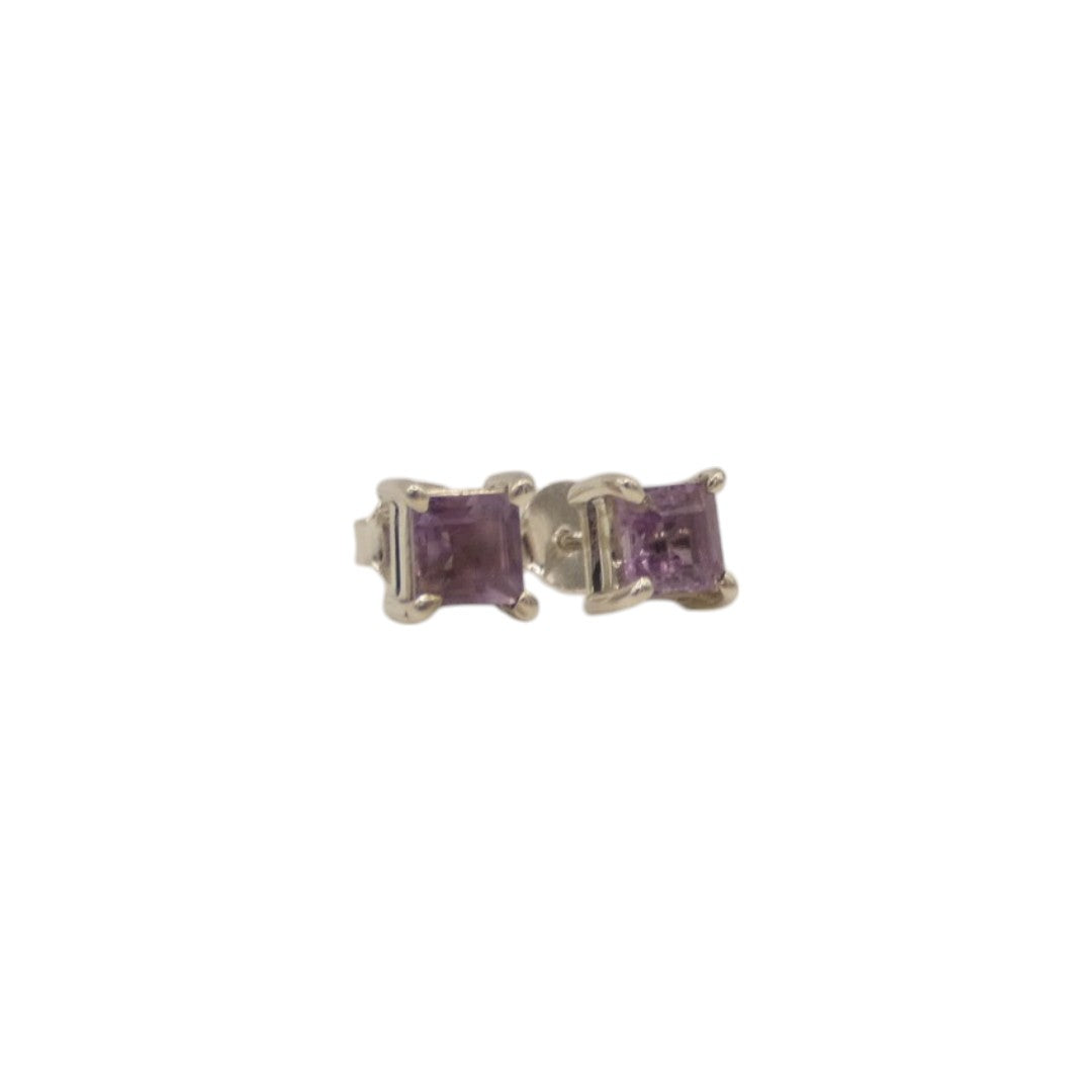 Sterling Silver Amethyst Square Stud Earrings 0.2"