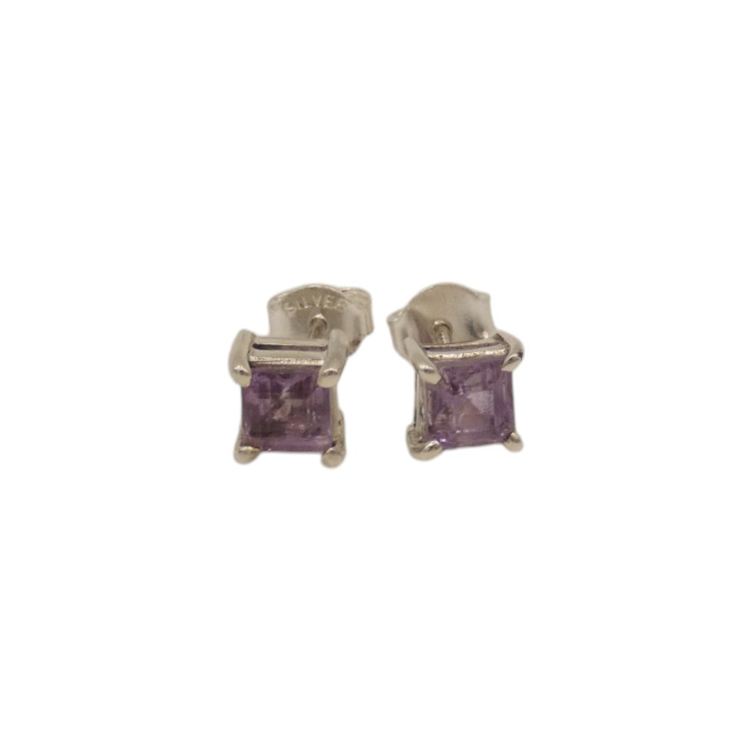 Sterling Silver Amethyst Square Stud Earrings 0.2"