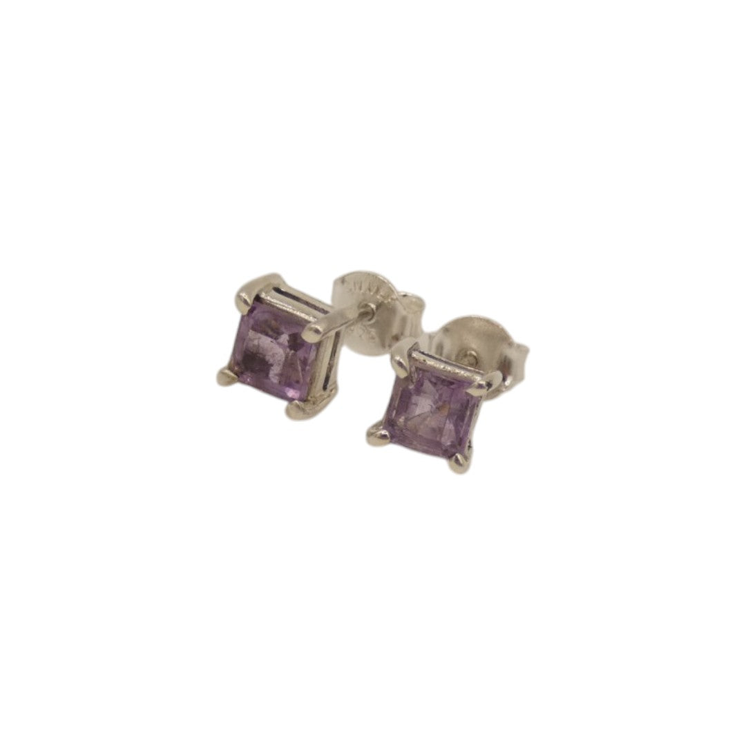 Sterling Silver Amethyst Square Stud Earrings 0.2"