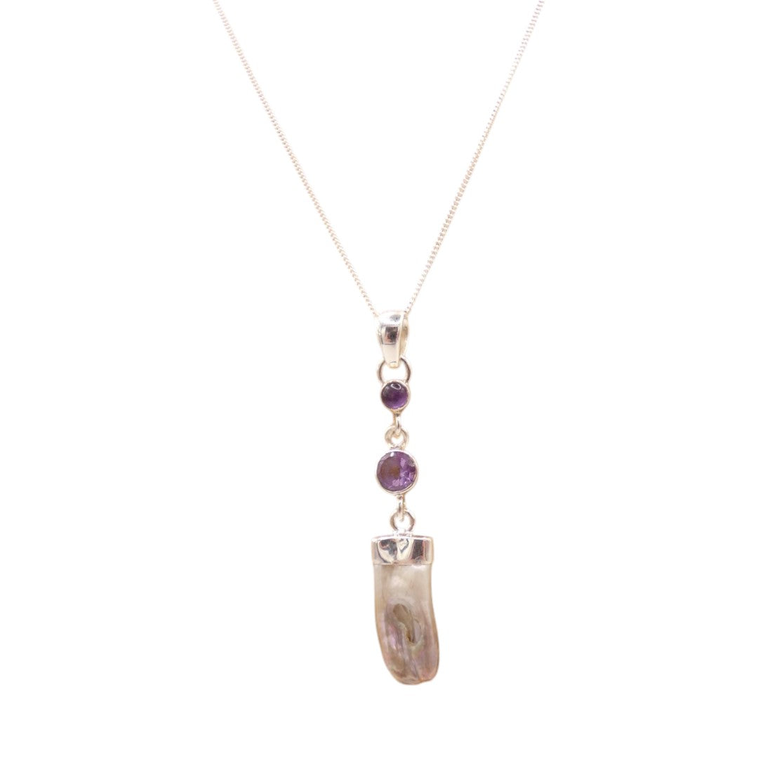 Sterling Silver Amethyst And Biwa Pearl Necklace