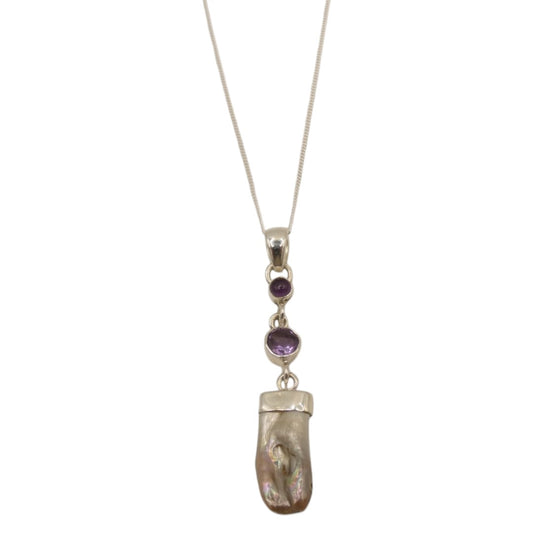 Sterling Silver Amethyst And Biwa Pearl Necklace